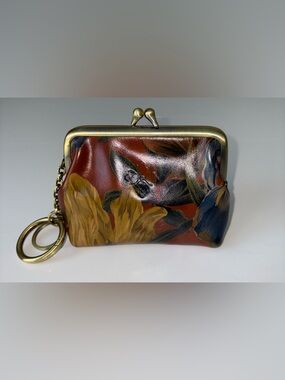 Patricia Nash Sienna Sunset Leather Coin Purse Key Ring Floral